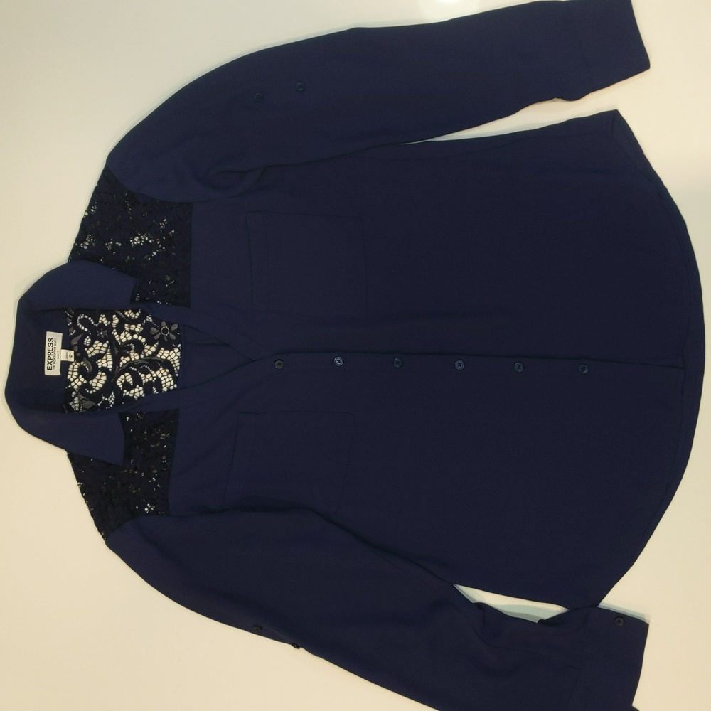 Express Navy The Portofino Button Down with Lace M